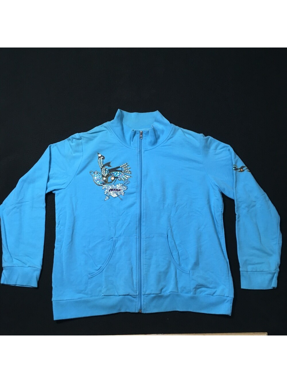Kaktus Matching 2 piece Set Sweatsuit Zip Up top & Pants Blue 1X Rhine stones